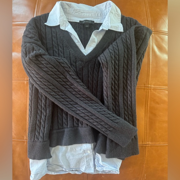 NWOT Ann Taylor Charcoal V-Neck Twofer Cable Knit Sweater - Picture 4 of 4